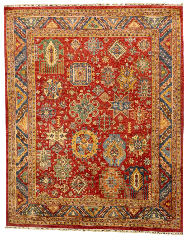 W 8 L 10 Kazak 100% Wool Hand-Woven All-Over Design - 66230