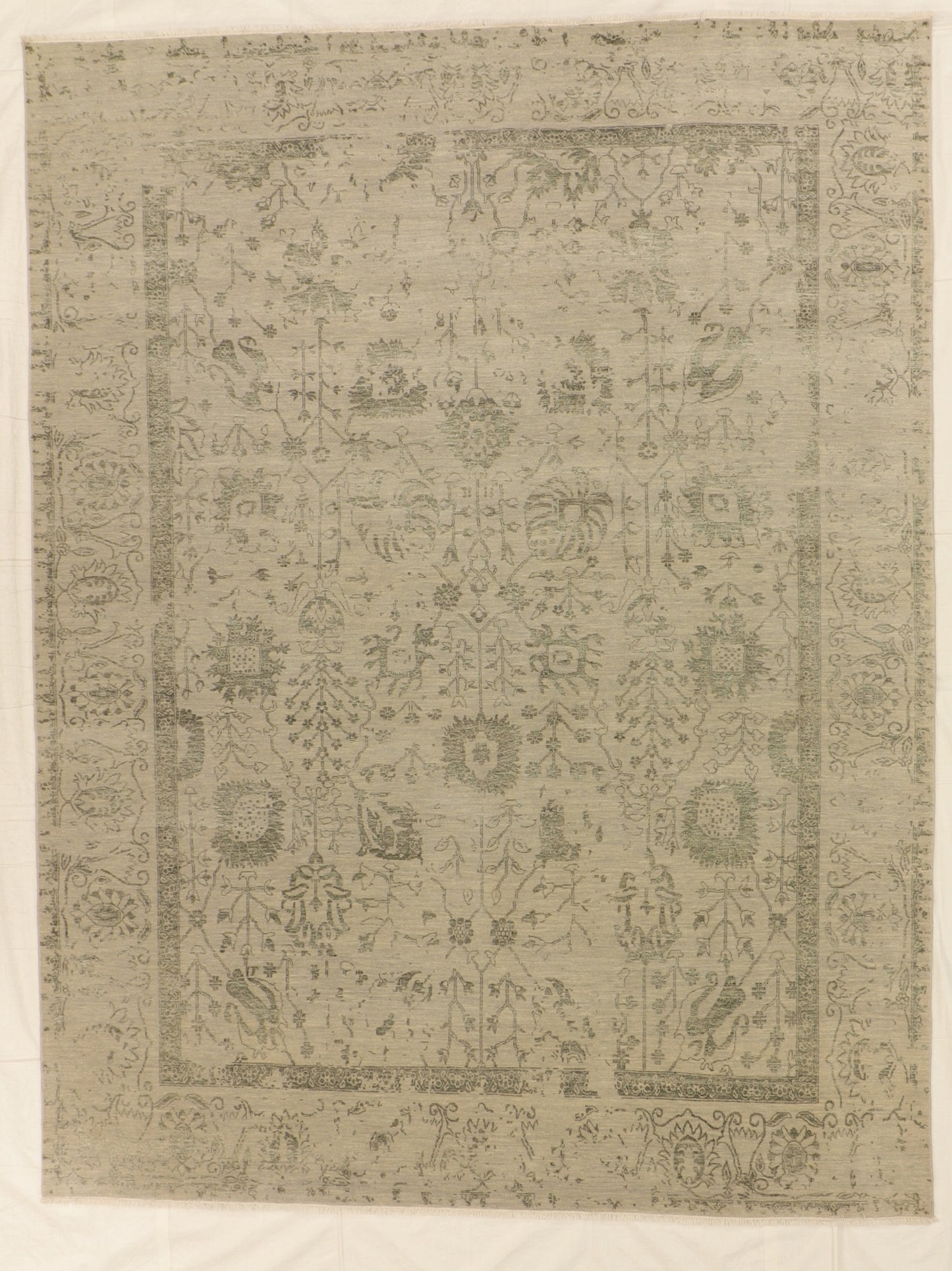 W 9 L 11.8 Modern Silk And Wool Blend Handmade India All Over Design - 66239