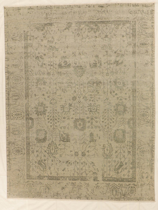 W 9 L 11.8 Modern Silk And Wool Blend Handmade India All Over Design - 66239