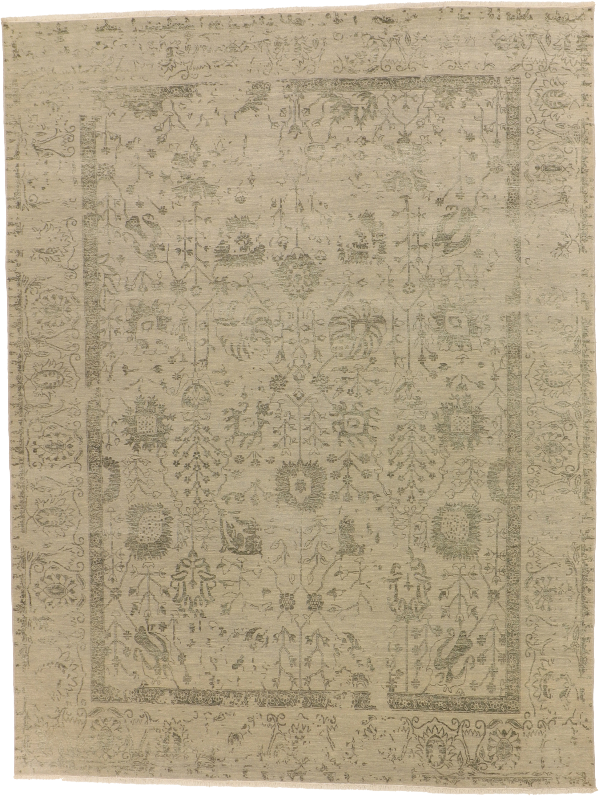 W 9 L 11.8 Modern Wool And Silk Blend Hand-Woven All-Over Design - 66239