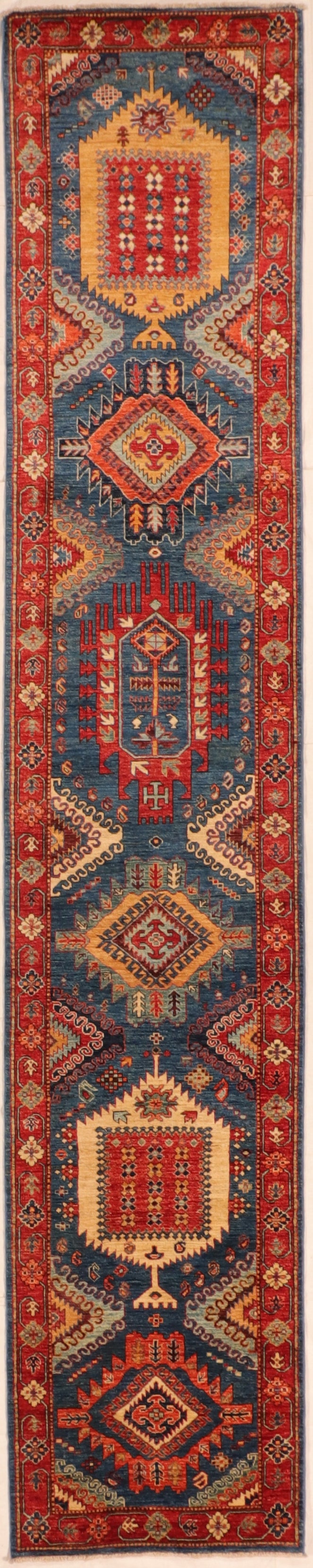 W 2.8 L 13.10 Karajeh 100% Wool Handmade All Over Design - 66251