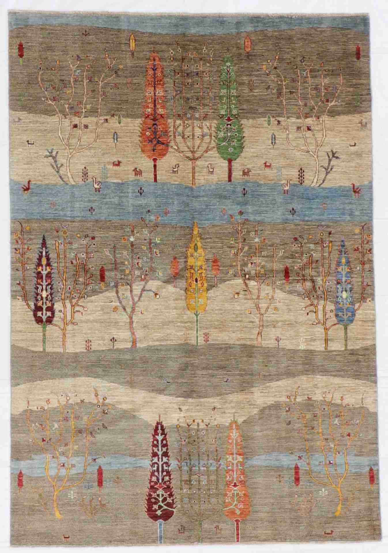 W 5.7 - L 8 - Tree of Life Fine/Wool All Over Rectangle - Finest Hand-Knotted Quality Wool - 66259