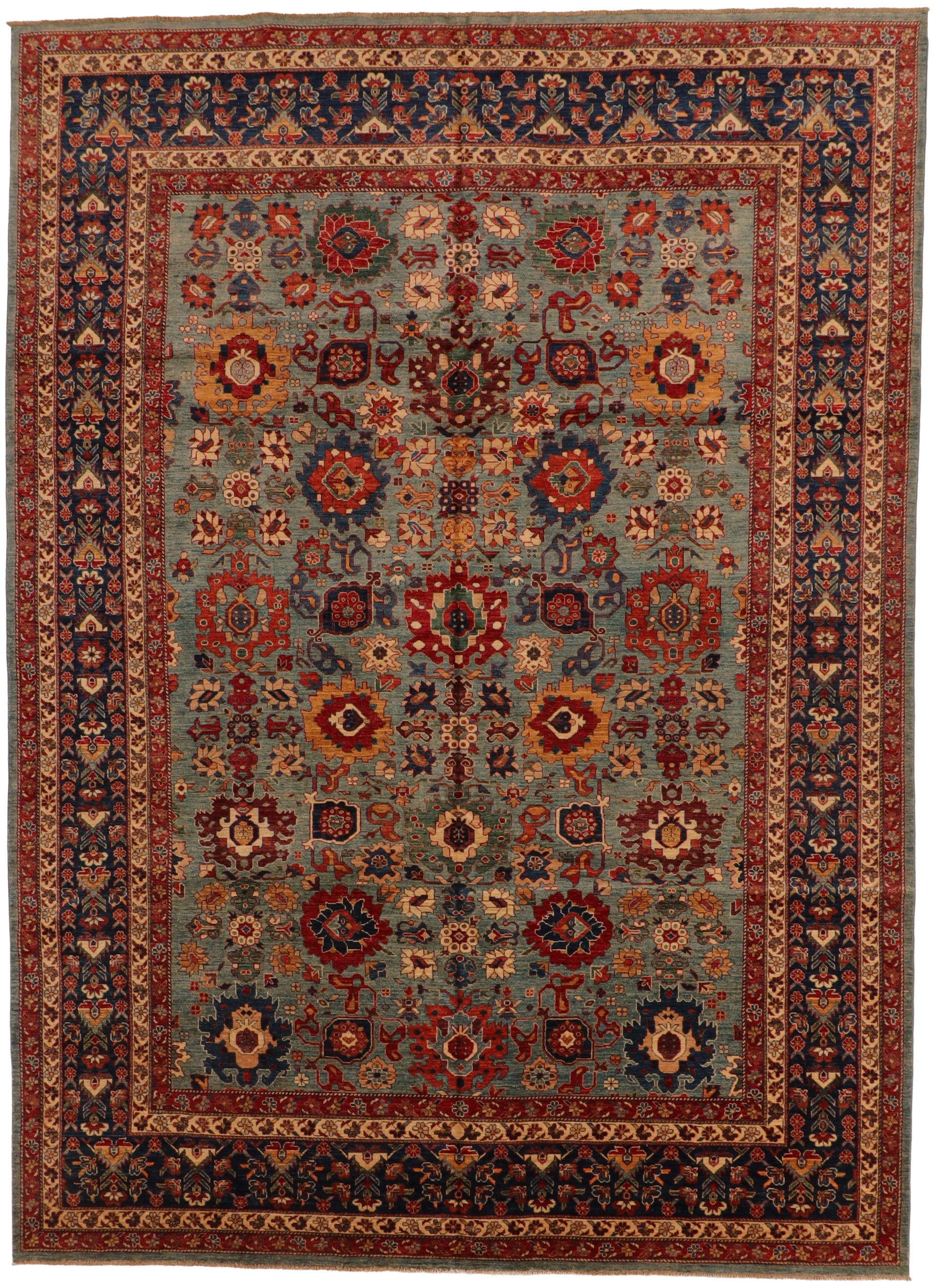 W 9.10 L 13.7 Mahal 100% Wool Hand-Woven All-Over Design - 66275