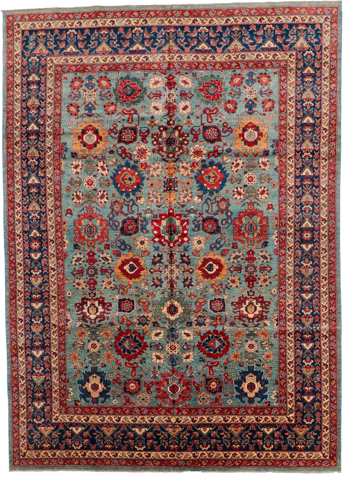 W 9.10 L 13.7 Mahal 100% Wool Hand-Woven All-Over Design - 66275