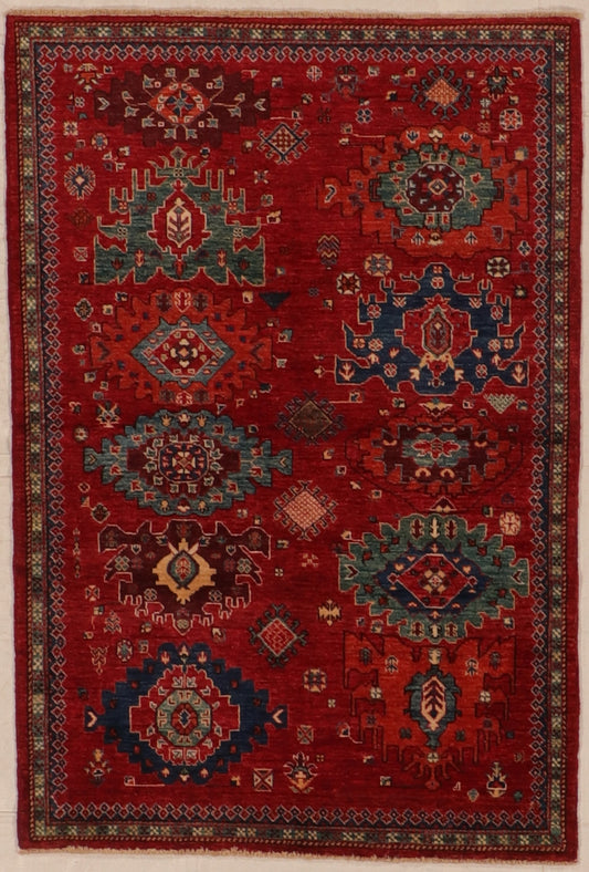 W 4 L 5.10 Kazak 100% Wool Handmade All Over Design - 66293