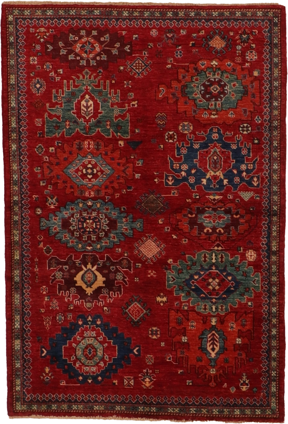 W 4 L 5.10 Kazak 100% Wool Handmade All Over Design - 66293