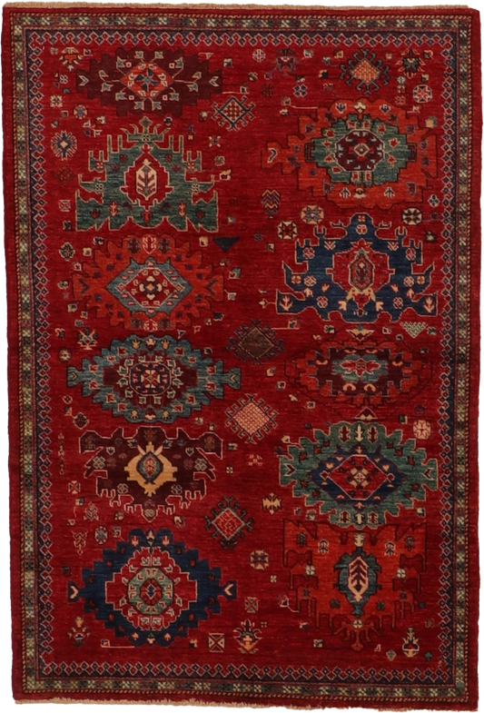 W 4 L 5.10 Kazak 100% Wool Handmade All Over Design - 66293
