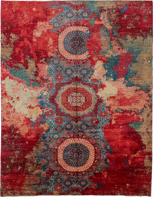 W 9.1 L 11.6 Mamluk 100% Wool Handmade All Over Design - 66304