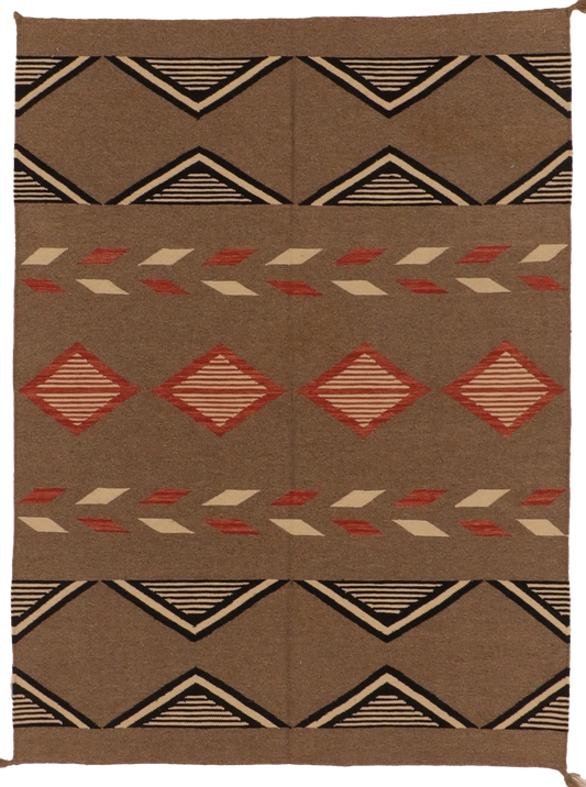 W 5.2 L 6.11 Kilim 100% Wool Hand-Woven Geometric Design - 66328