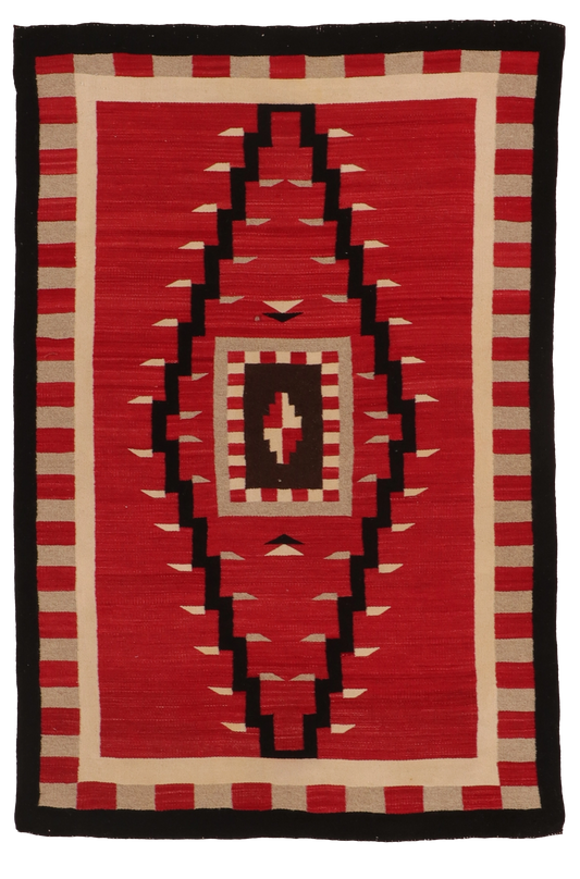 W 4.2 L 6.4 Navajo 100% Wool Hand-Woven Geometric Design - 66335