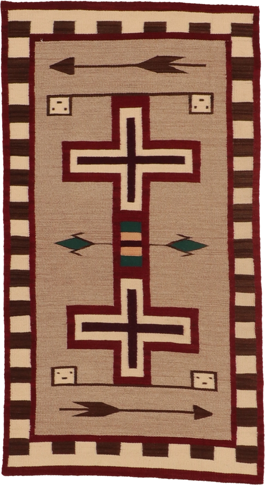 W 2.8 L 4.11 Kilim 100% Wool Hand-Woven Navajo Inspired Design - 66338