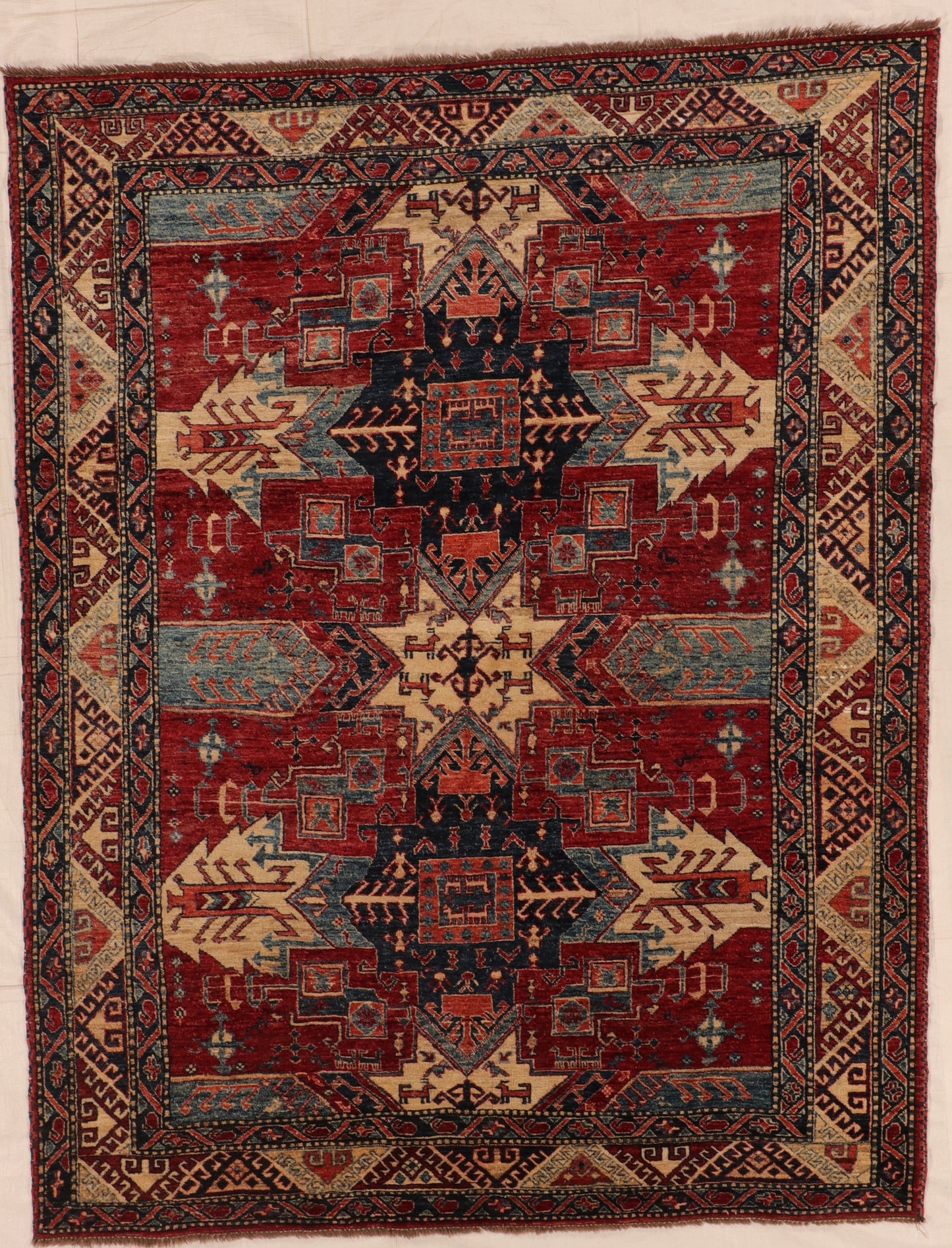 W 7 L 8.10 Kazak 100% Wool Handmade Geometric Design - 66340