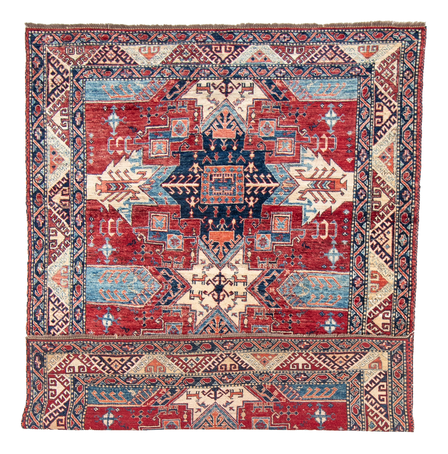 W 7 L 8.10 Kazak 100% Wool Handmade Geometric Design - 66340