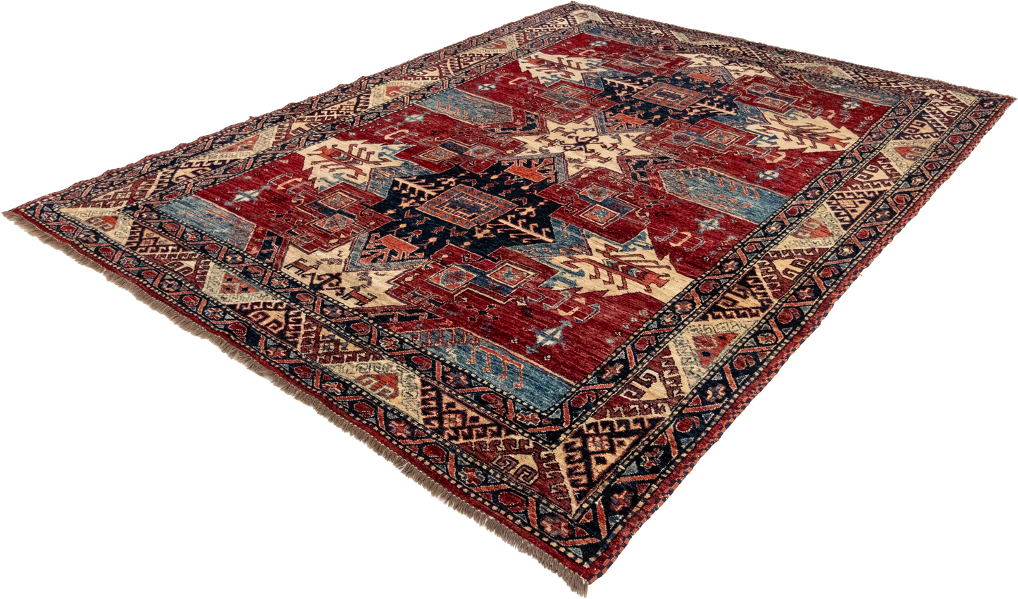 W 7 L 8.10 Kazak 100% Wool Handmade Geometric Design - 66340