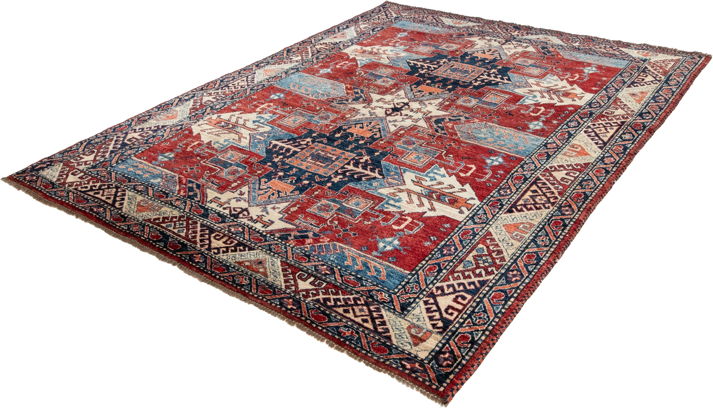 W 7 L 8.10 Kazak 100% Wool Handmade Geometric Design - 66340