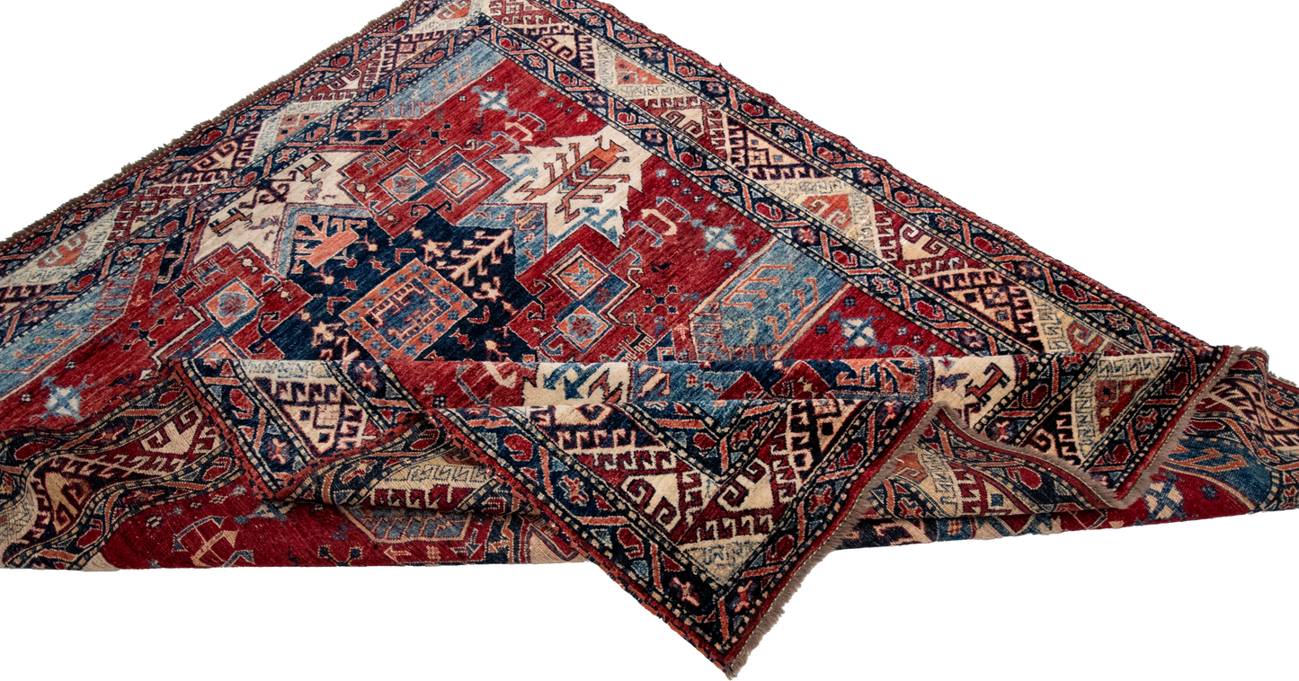 W 7 L 8.10 Kazak 100% Wool Handmade Geometric Design - 66340