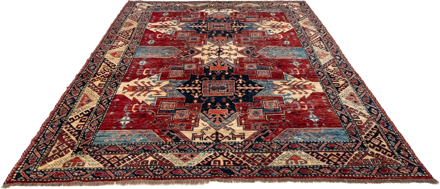 W 7 L 8.10 Kazak 100% Wool Handmade Geometric Design - 66340