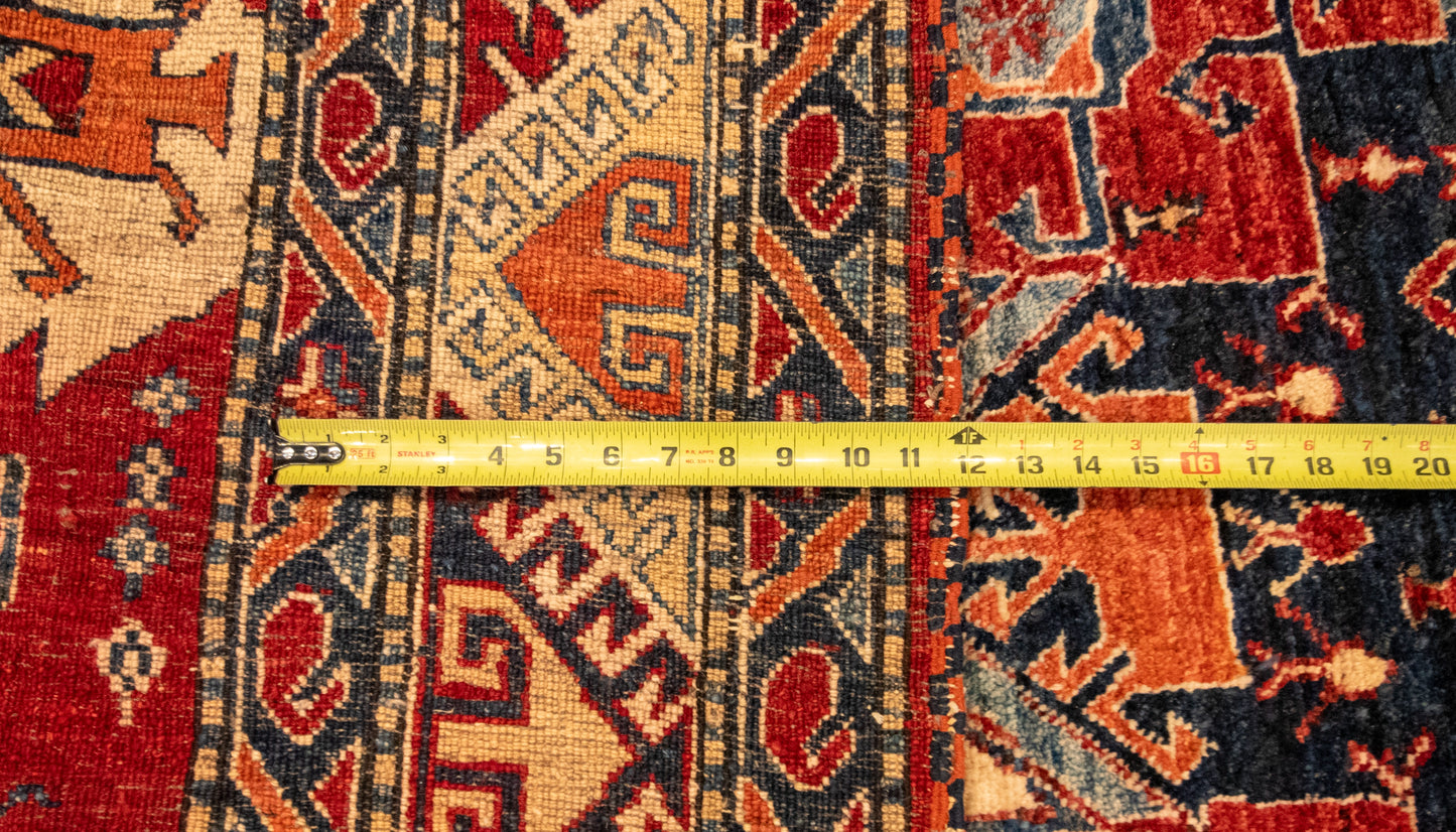 W 7 L 8.10 Kazak 100% Wool Handmade Geometric Design - 66340