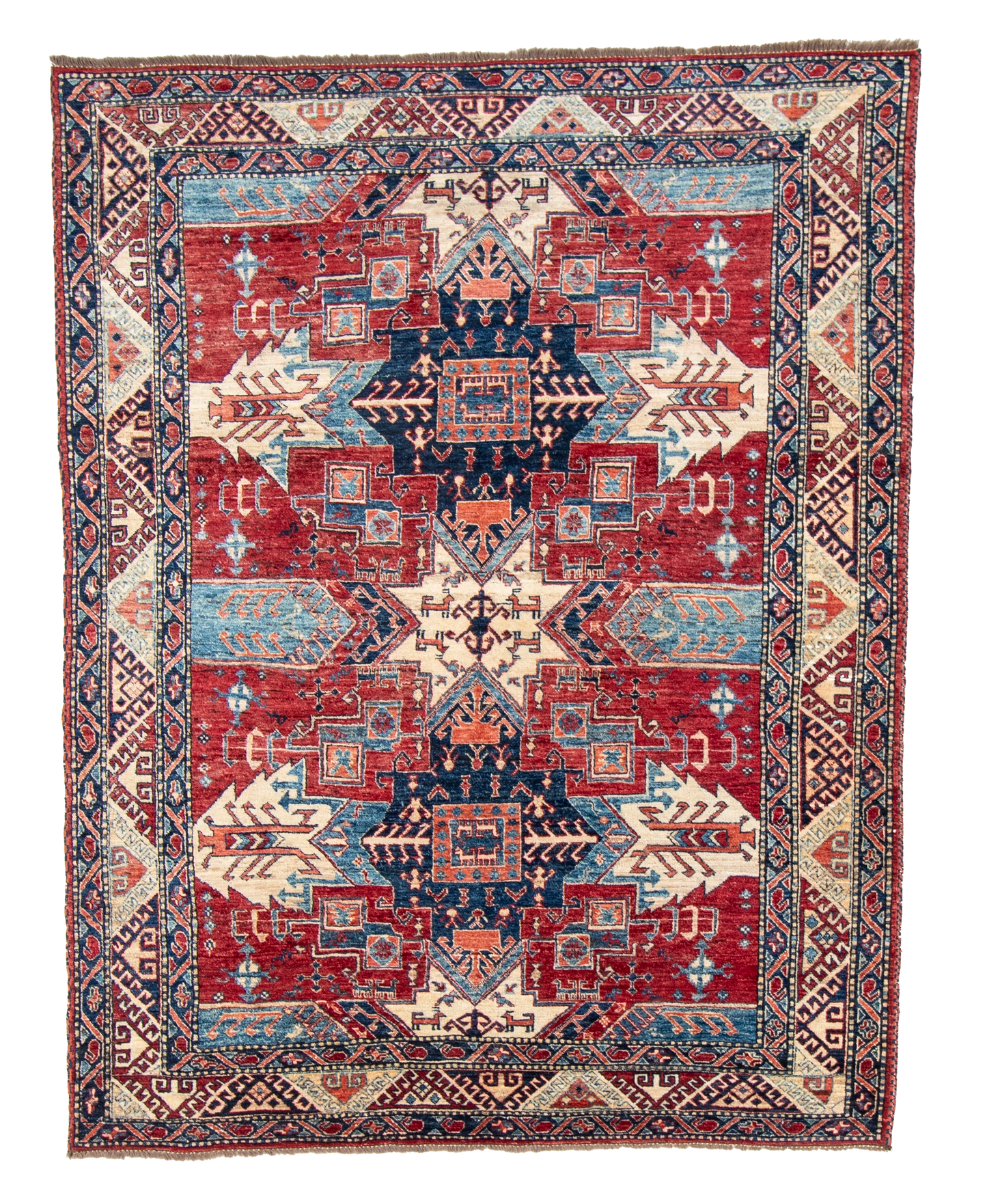 W 7 L 8.10 Kazak 100% Wool Handmade Geometric Design - 66340