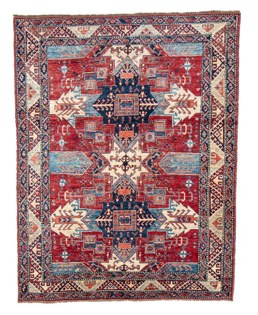 W 7 L 8.10 Kazak 100% Wool Hand-Woven Geometric Design - 66340