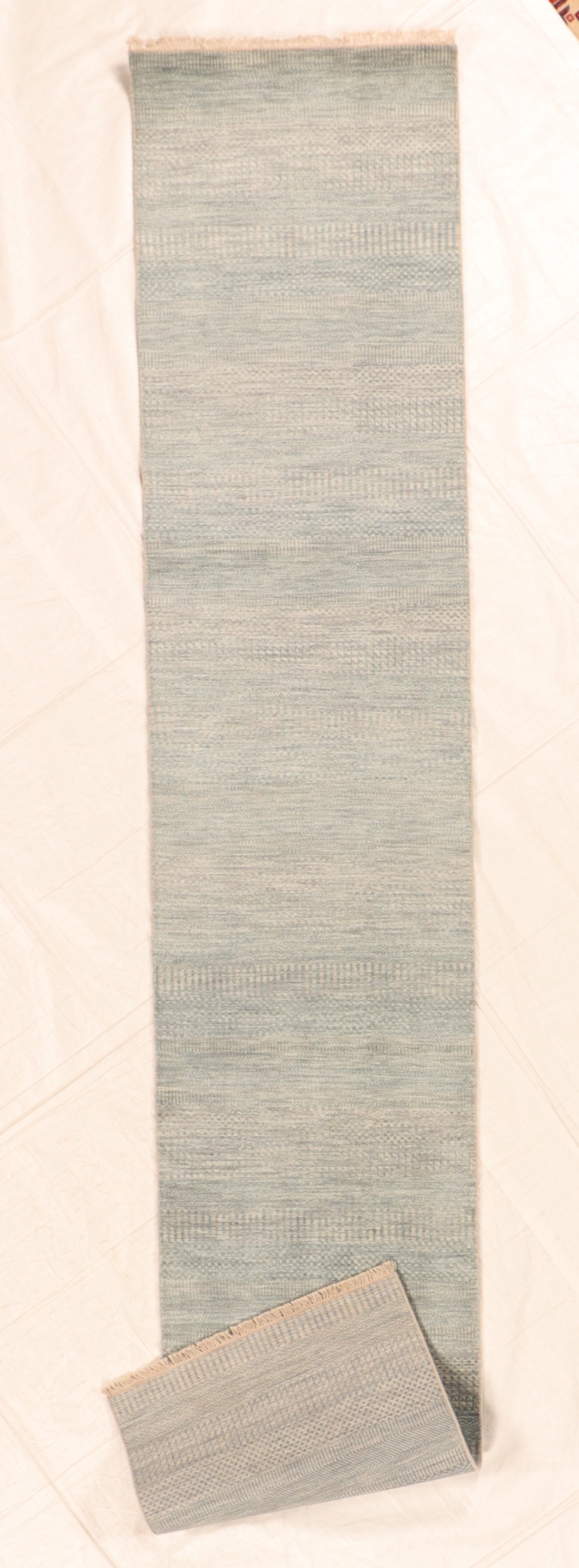 W 2.6 L 12.10 Modern Runner 100% Wool Handmade India All Over Design - 66349