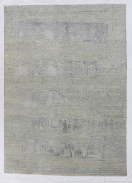 W 9 L 12.4 Modern Wool And Silk Blend Handmade All Over Design - 66384