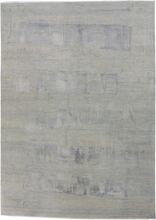 W 9 L 12.4 Modern Wool And Silk Blend Hand-Woven All-Over Design - 66384