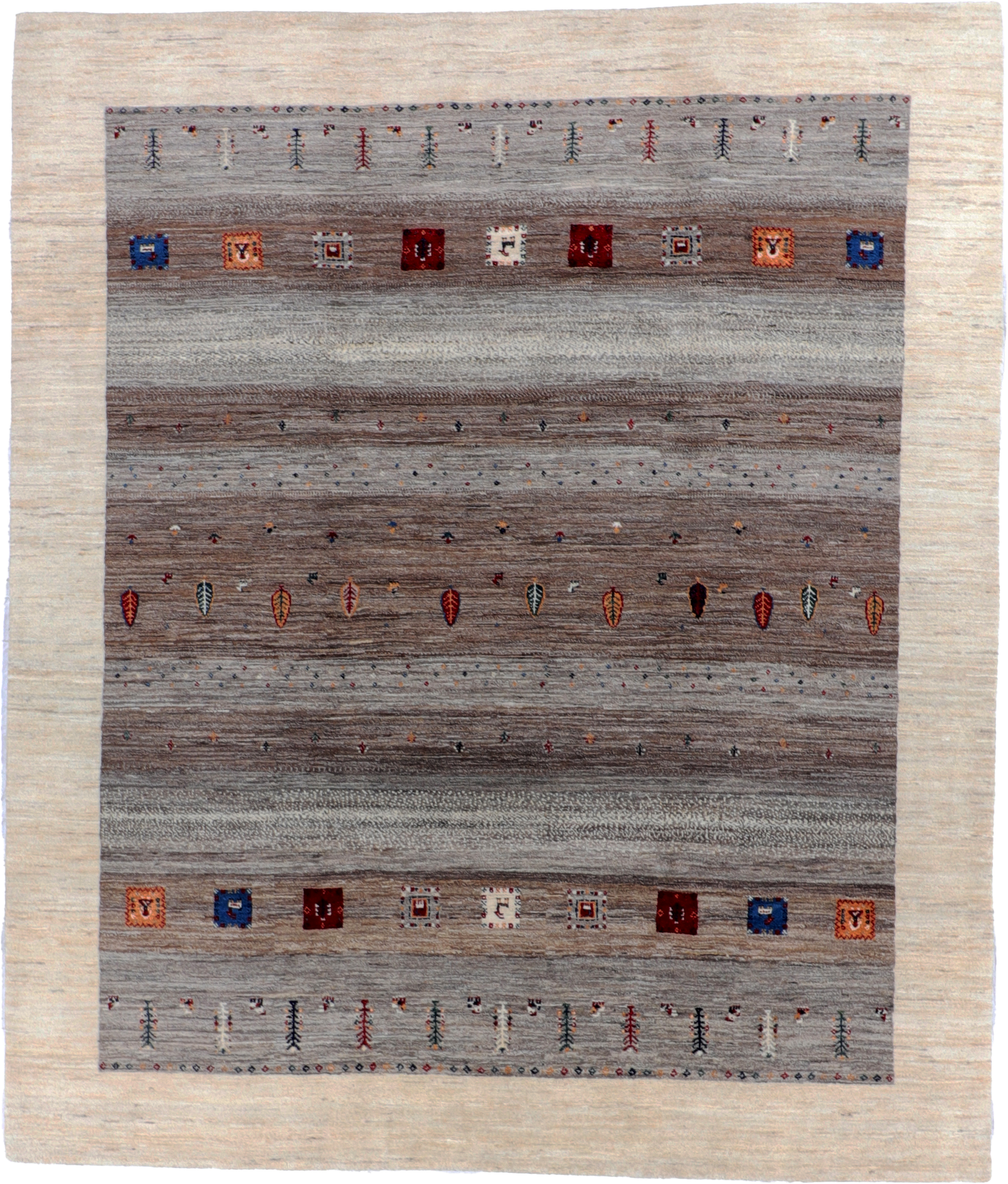 Atash Mountain Modern handwoven rug with gradient neutrals and organic accents
