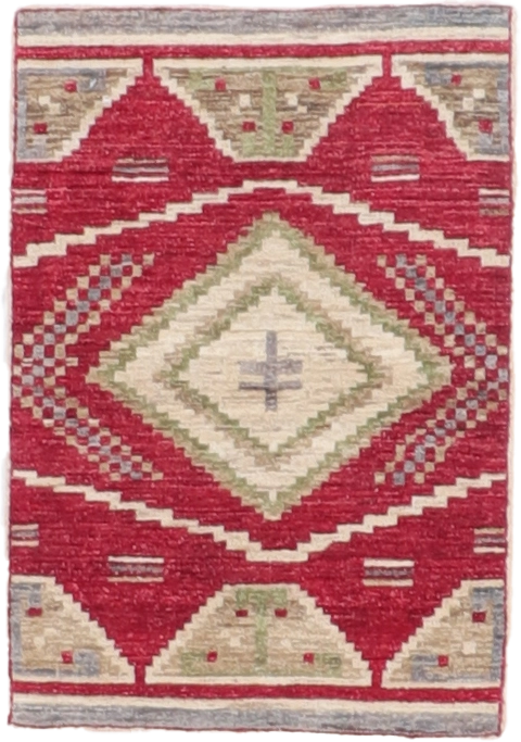 W 2 L 2.10 Mountain Modern 100% Wool Hand-Woven Geometric Design - 66428