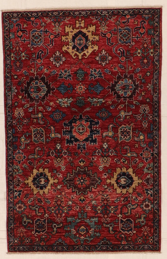 W 3.2 L 4.10 Mahal 100% Wool Hand-Woven All-Over Design - 66443