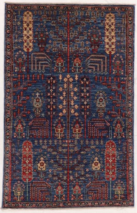 W 4 L 6.3 Tree Of Life 100% Wool Hand-Woven All-Over Design - 66444