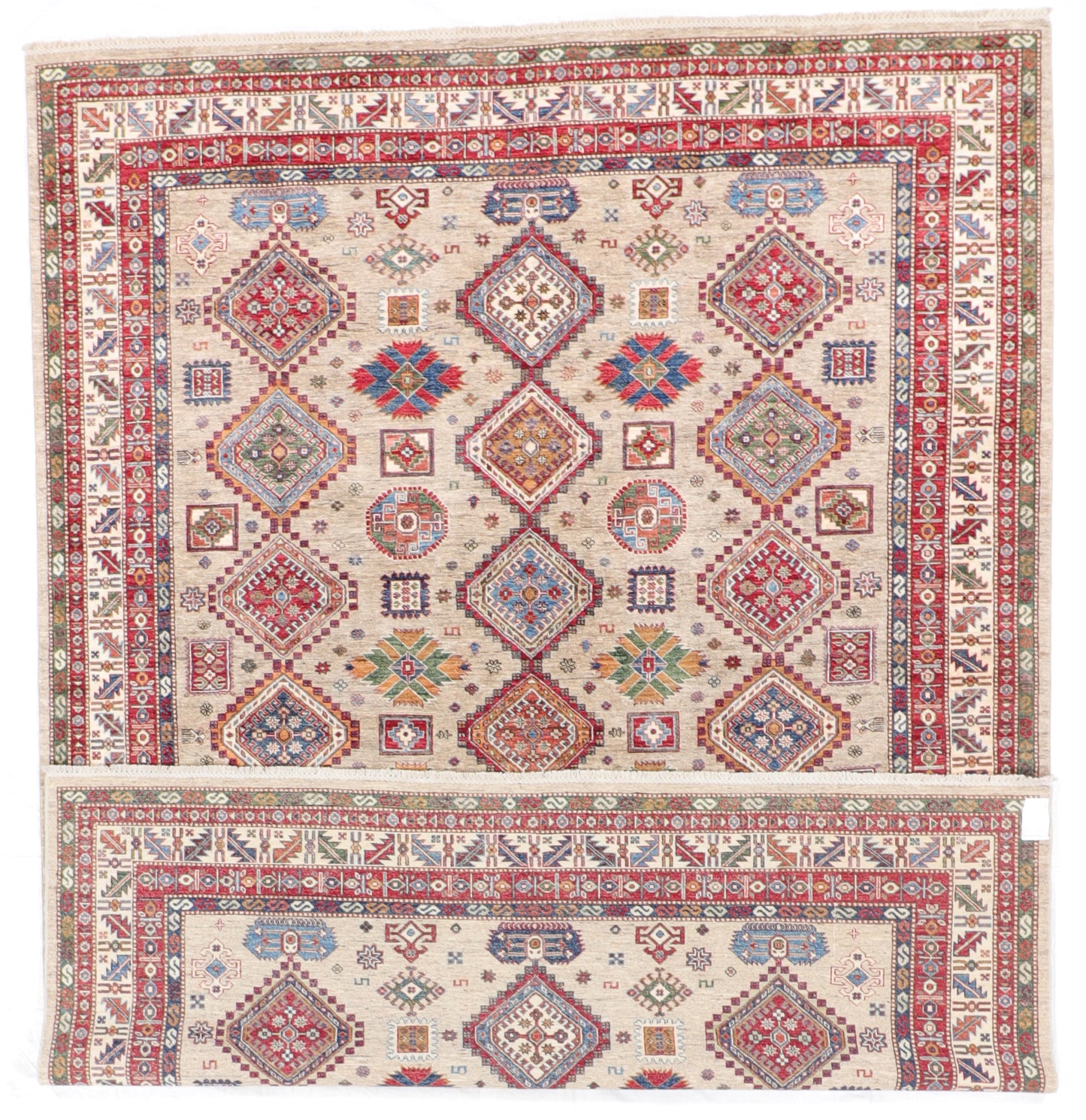 W 8.2 L 11.1 Lori 100% Wool Handmade All Over Geometric Design - 66447
