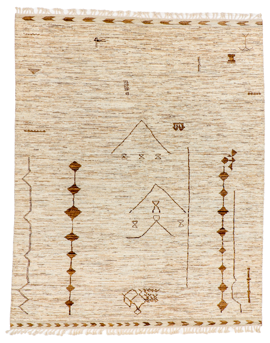 W 8.2 × L 9.8 Moroccan — Berber Symbols • (100% Wool, Cut Pile) - 66463