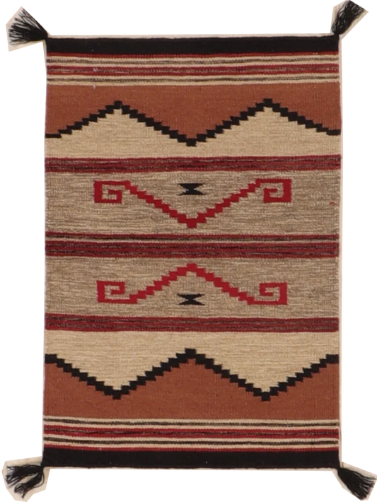 W 2 L 3 Kilim 100% Wool Hand-Woven Navajo Design - 66467
