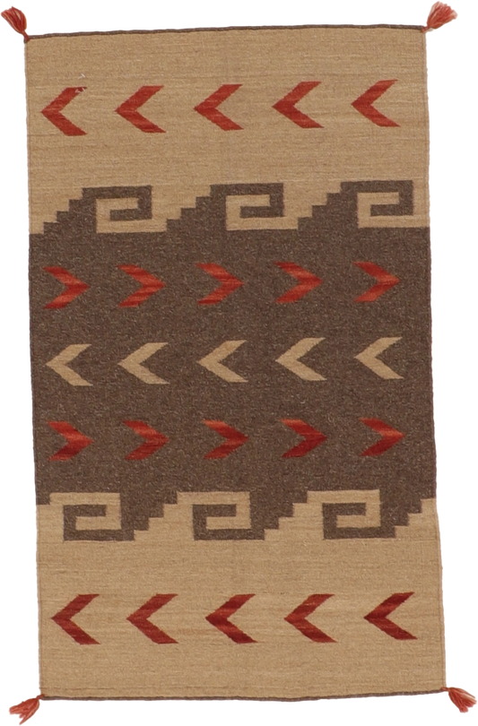 W 3 L 5.2 Kilim 100% Wool Hand-Woven Navajo Design - 66479