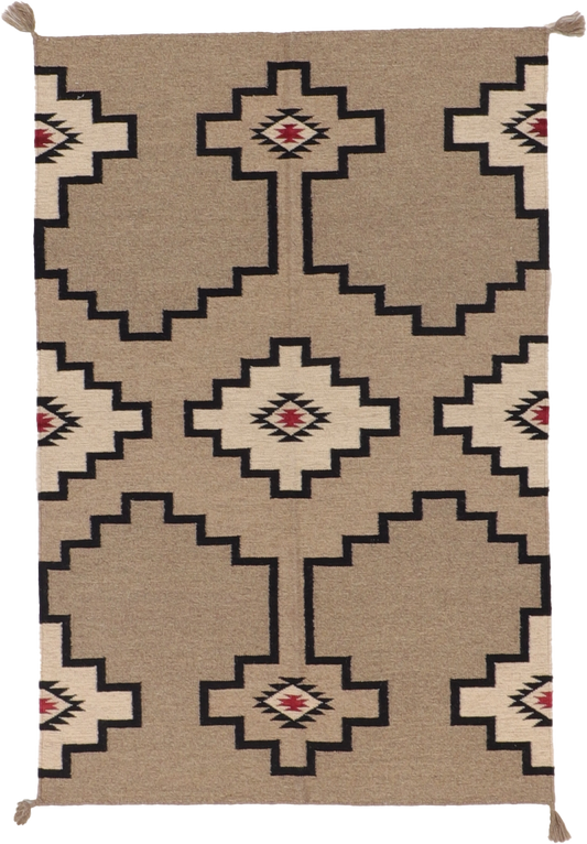 W 4 L 6 Kilim 100% Wool Hand-Woven Navajo Design - 66480