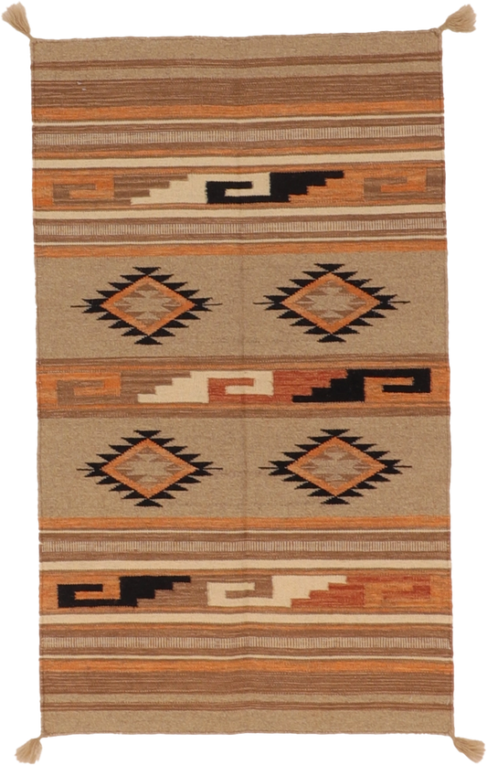 W 3 L 5 Kilim Navajo 100% Wool Hand-Woven All-Over Design - 66484