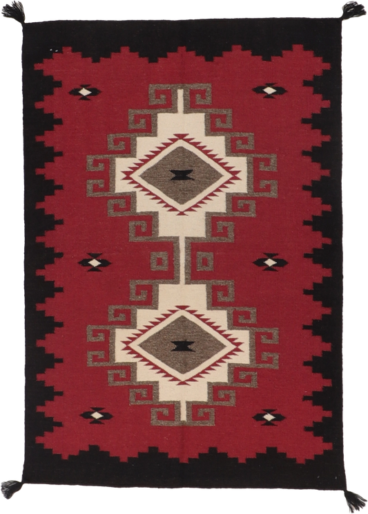 W 4 L 6  Kilim 100% Wool Hand-Woven Navajo Design - 66489