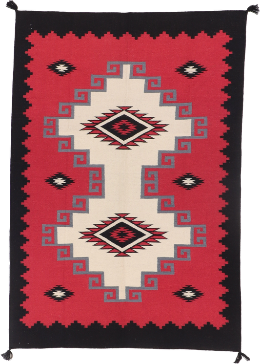 W 6 L 9 Kilim Navajo 100% Wool Hand-Woven All-Over Design - 66497
