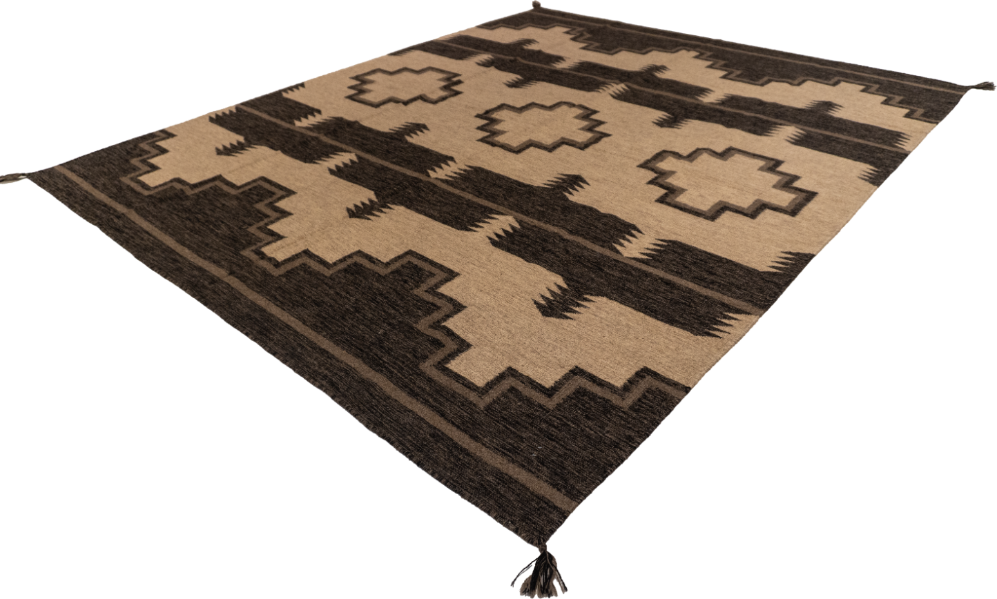 W 8 L 10 Kilim Navajo 100% Wool Hand-Woven All-Over Design - 66499