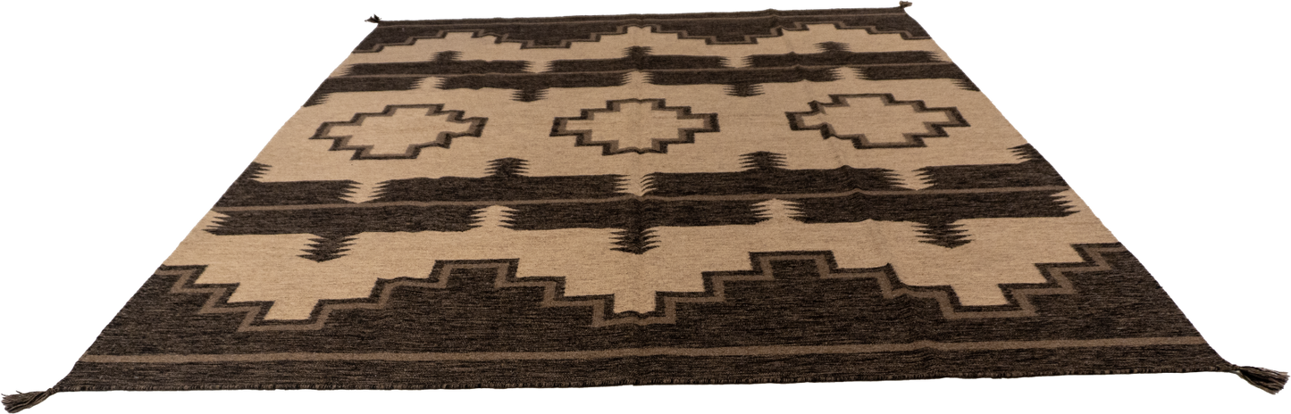 W 8 L 10 Kilim Navajo 100% Wool Hand-Woven All-Over Design - 66499