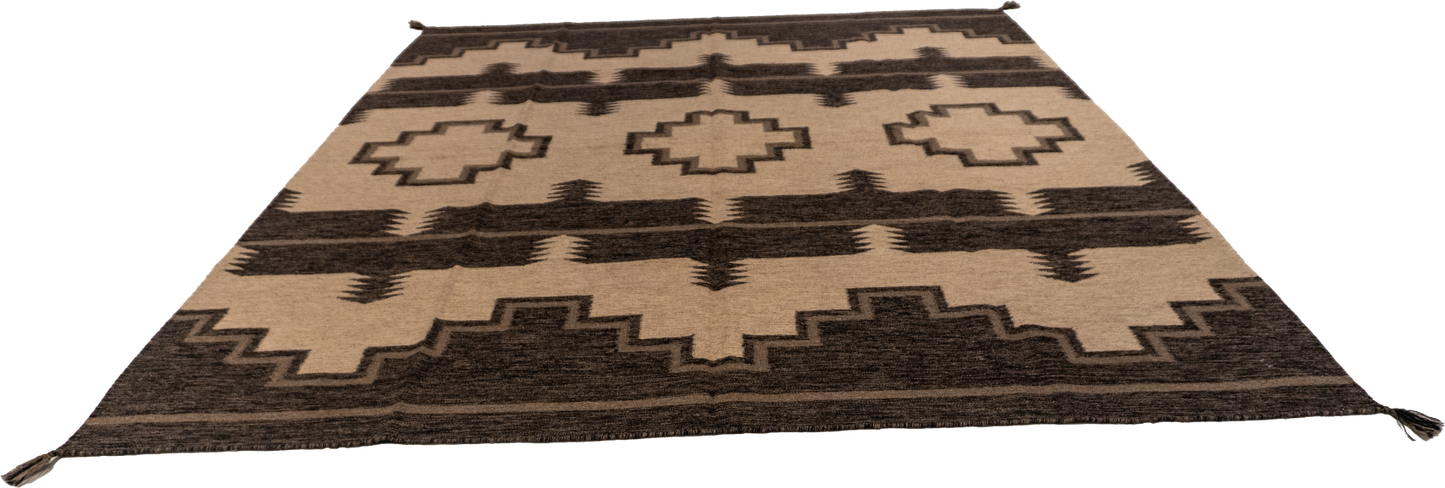 W 8 L 10 Kilim Navajo 100% Wool Hand-Woven All-Over Design - 66499