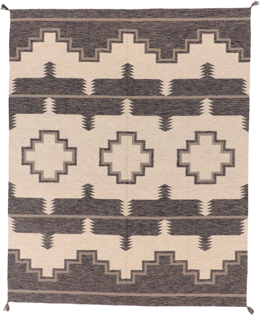 W 8 L 10 Kilim Navajo 100% Wool Hand-Woven All-Over Design - 66499