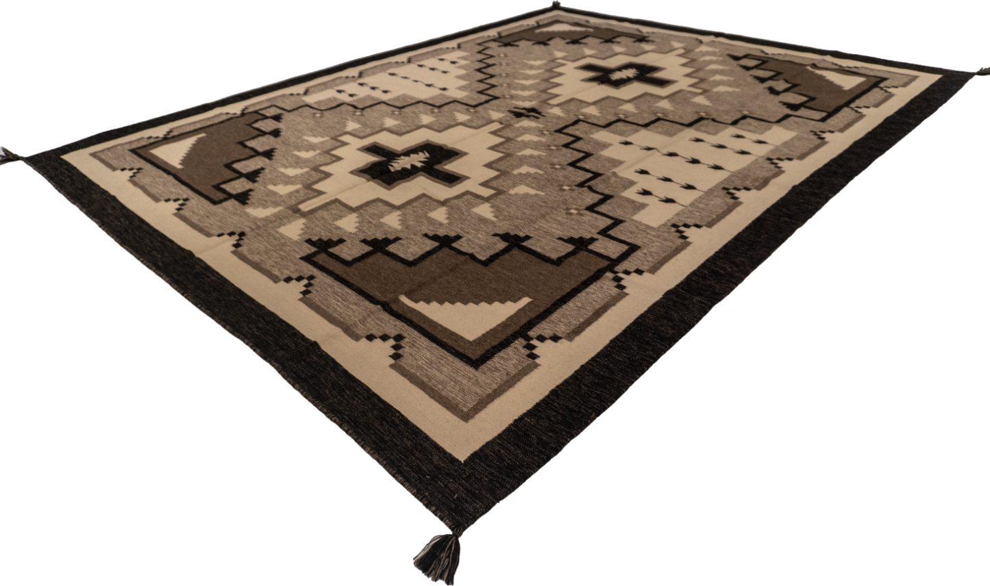 W 9 L12 Kilim Navajo 100% Wool Hand-Woven All-Over Design - 66505