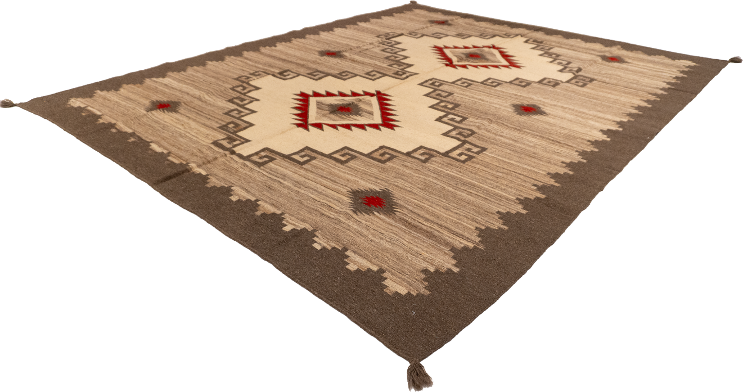 W 9 L 12 Kilim Navajo 100% Wool Hand-Woven All-Over Design - 66506