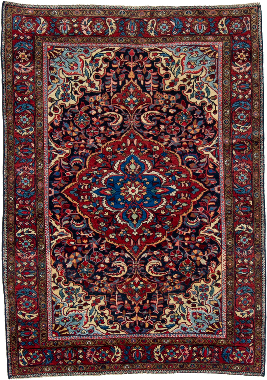 W 4.9 L 6.8 Mahal Antique 100% Wool Hand-Woven Floral Design - 66586