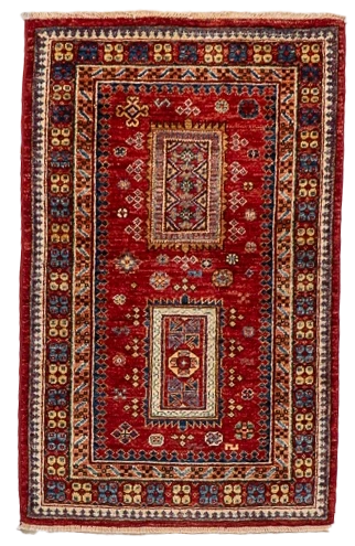 W 2.6 L 3.11 Kazak 100% Wool Hand-Woven All-Over Design - 66600
