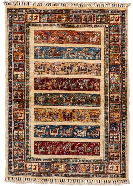 W 3.7 L 4.10 Baluch 100% Wool Hand-Woven All-Over Design - 66611