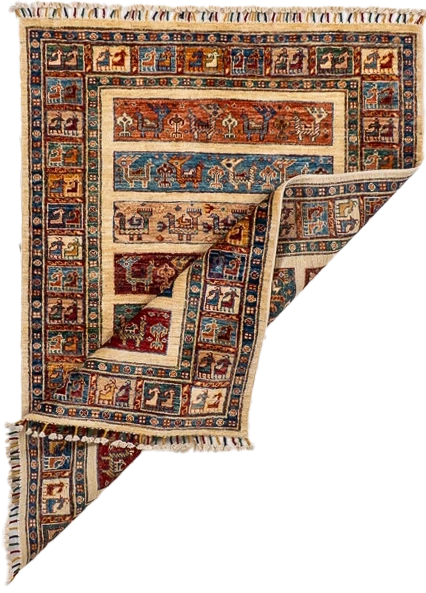 W 3.7 L 4.10 Baluch 100% Wool Hand-Woven All-Over Design - 66611