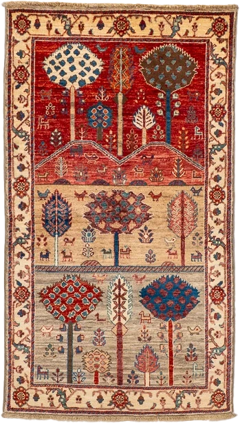 W 2.10 L 5.1 Garden 100% Wool Hand-Woven All-Over Design - 66614